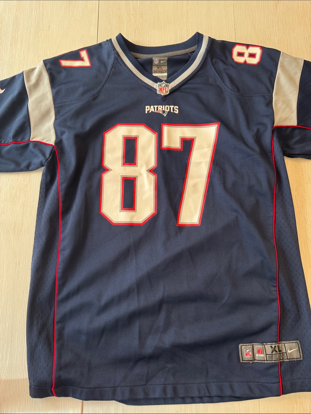 Nike Kids Navy Patriots #87 Football Jersey with Gray and Red Accents